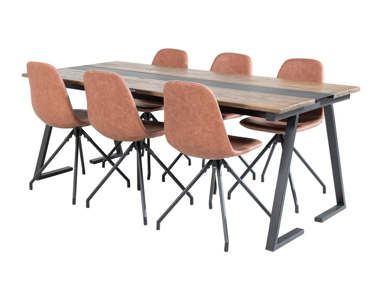 Маса и столове за трапезария Dallas 1938 (Черен + Кафяв)