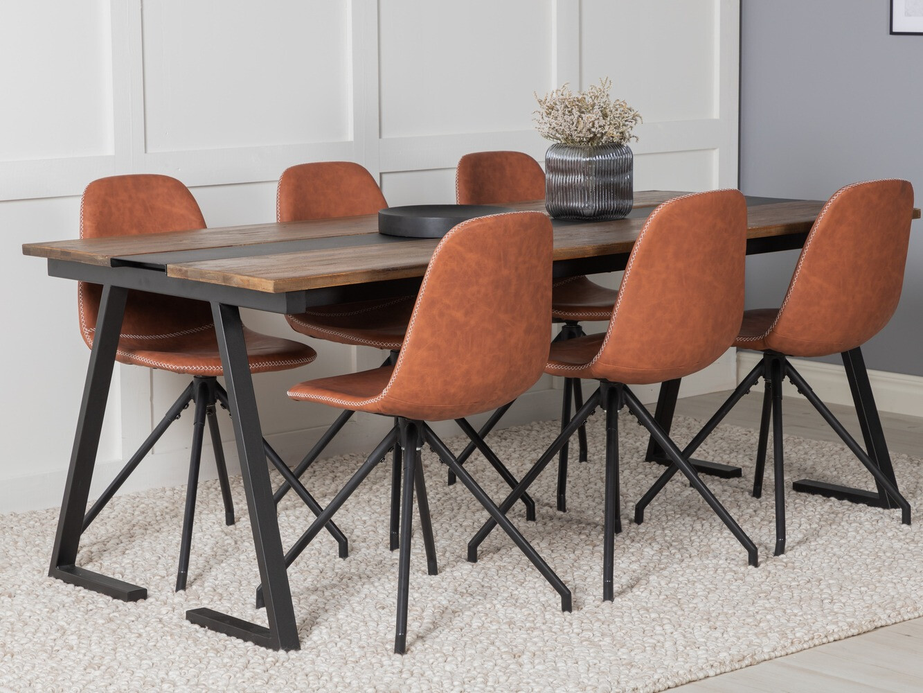 Маса и столове за трапезария Dallas 1938 (Черен + Кафяв)