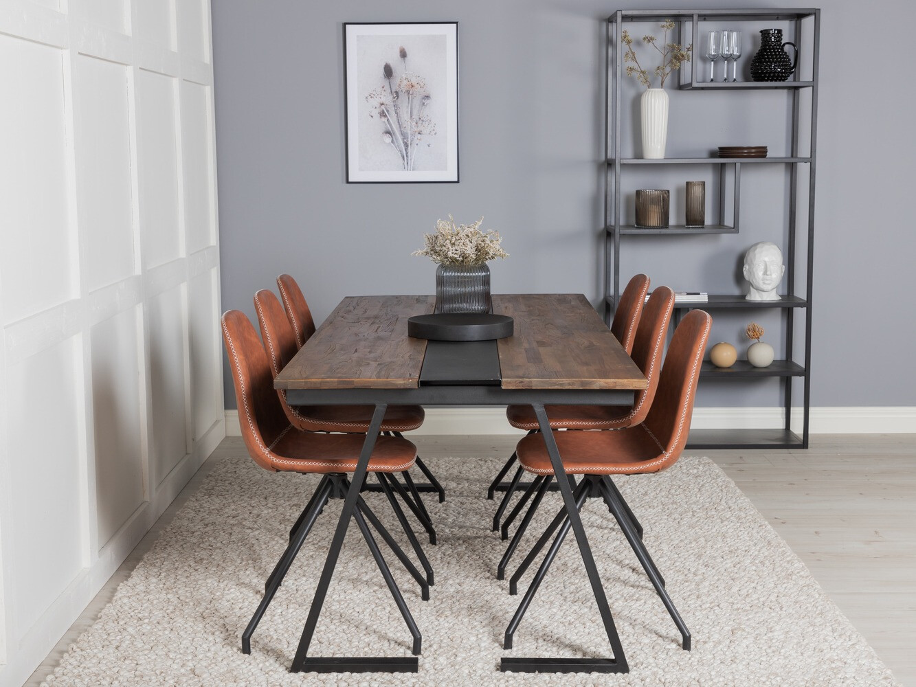 Маса и столове за трапезария Dallas 1938 (Черен + Кафяв)