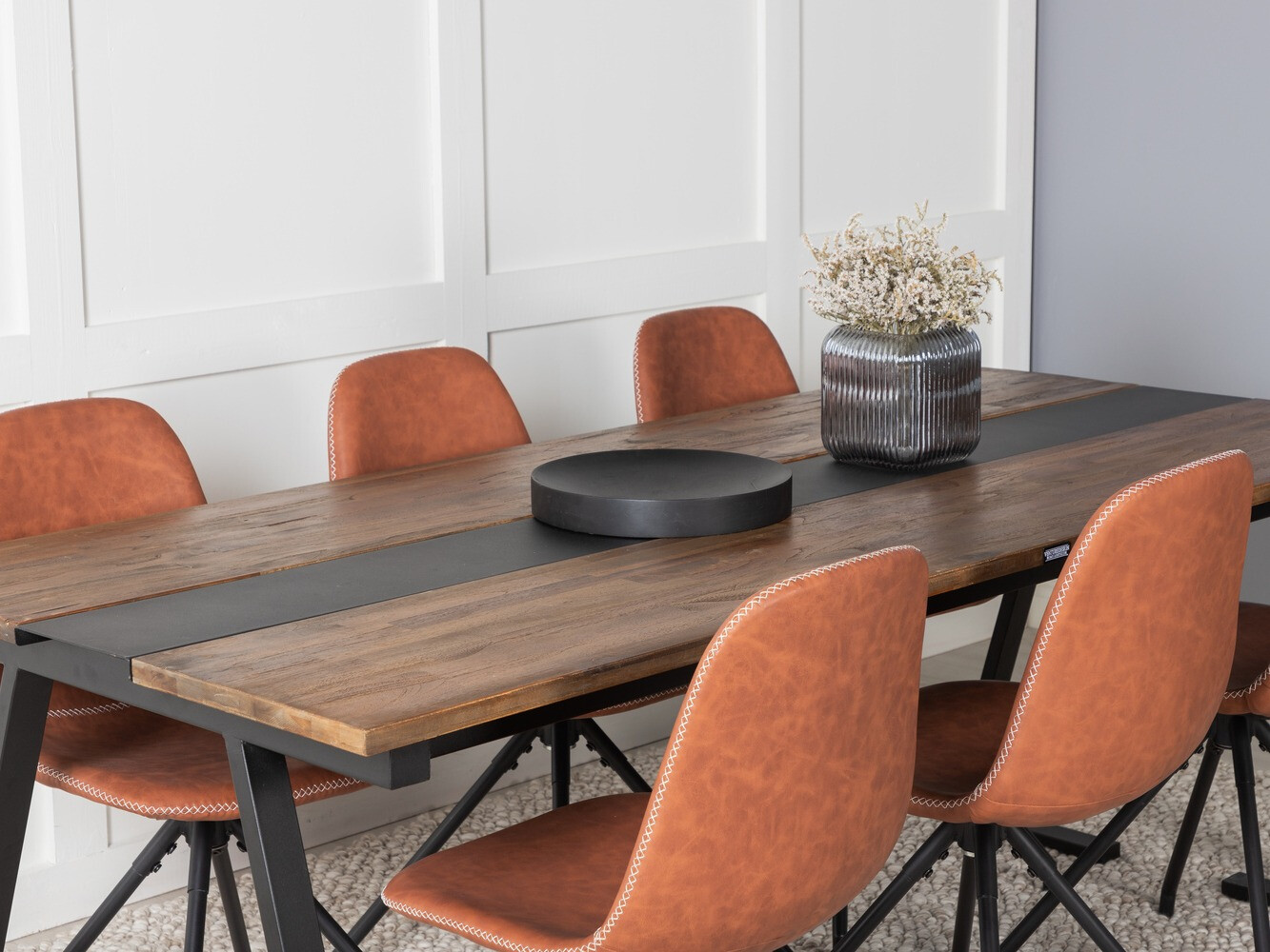 Маса и столове за трапезария Dallas 1938 (Черен + Кафяв)