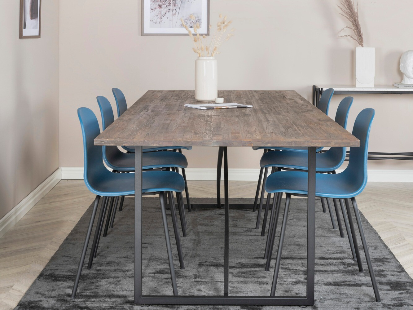 Маса и столове за трапезария Dallas 1861 (Черен + Светлосиньо)