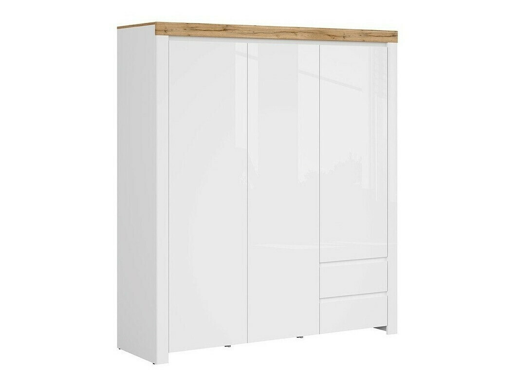 Гардероб Sonsoru 120 (Бял + Бял гланц + Дъб уотан)