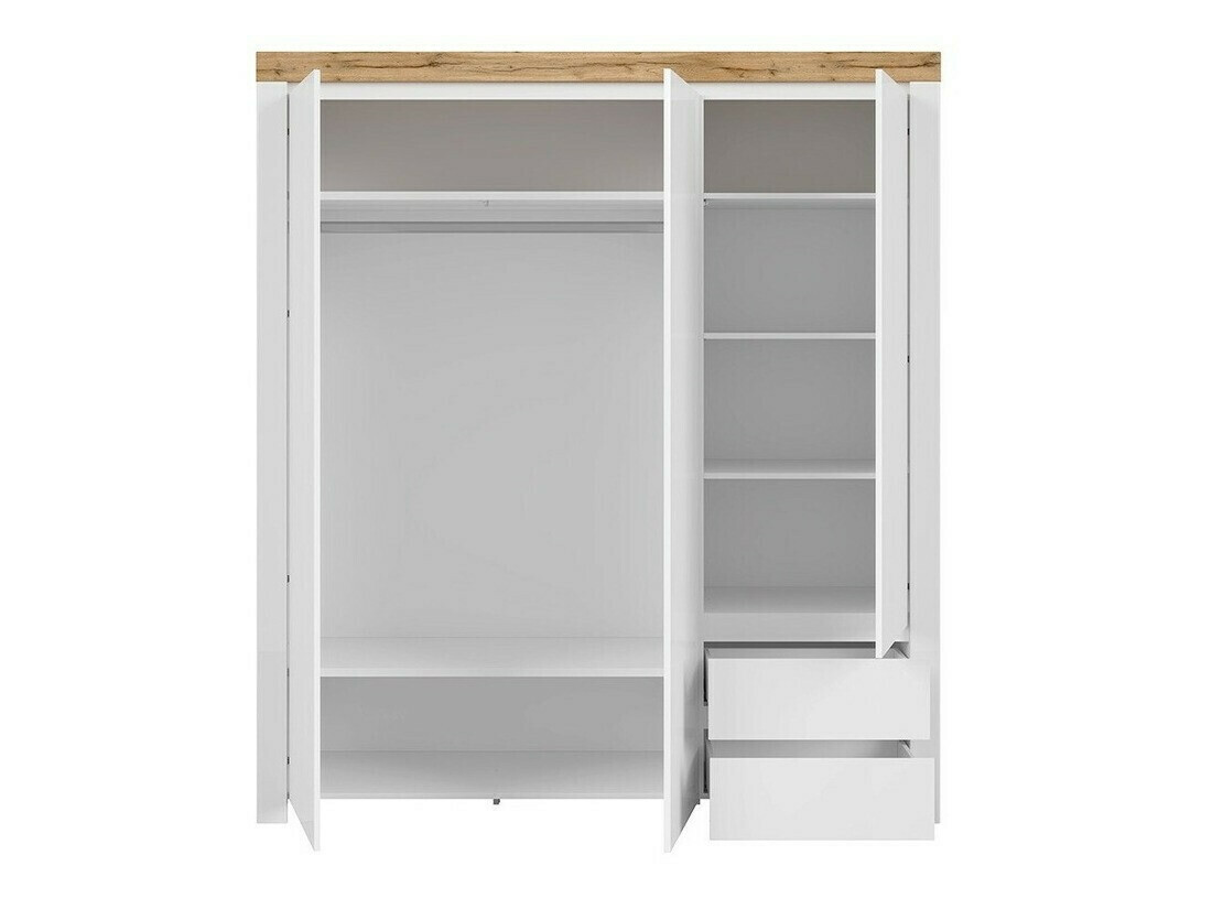 Гардероб Sonsoru 120 (Бял + Бял гланц + Дъб уотан)