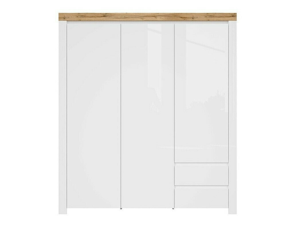 Гардероб Sonsoru 120 (Бял + Бял гланц + Дъб уотан)