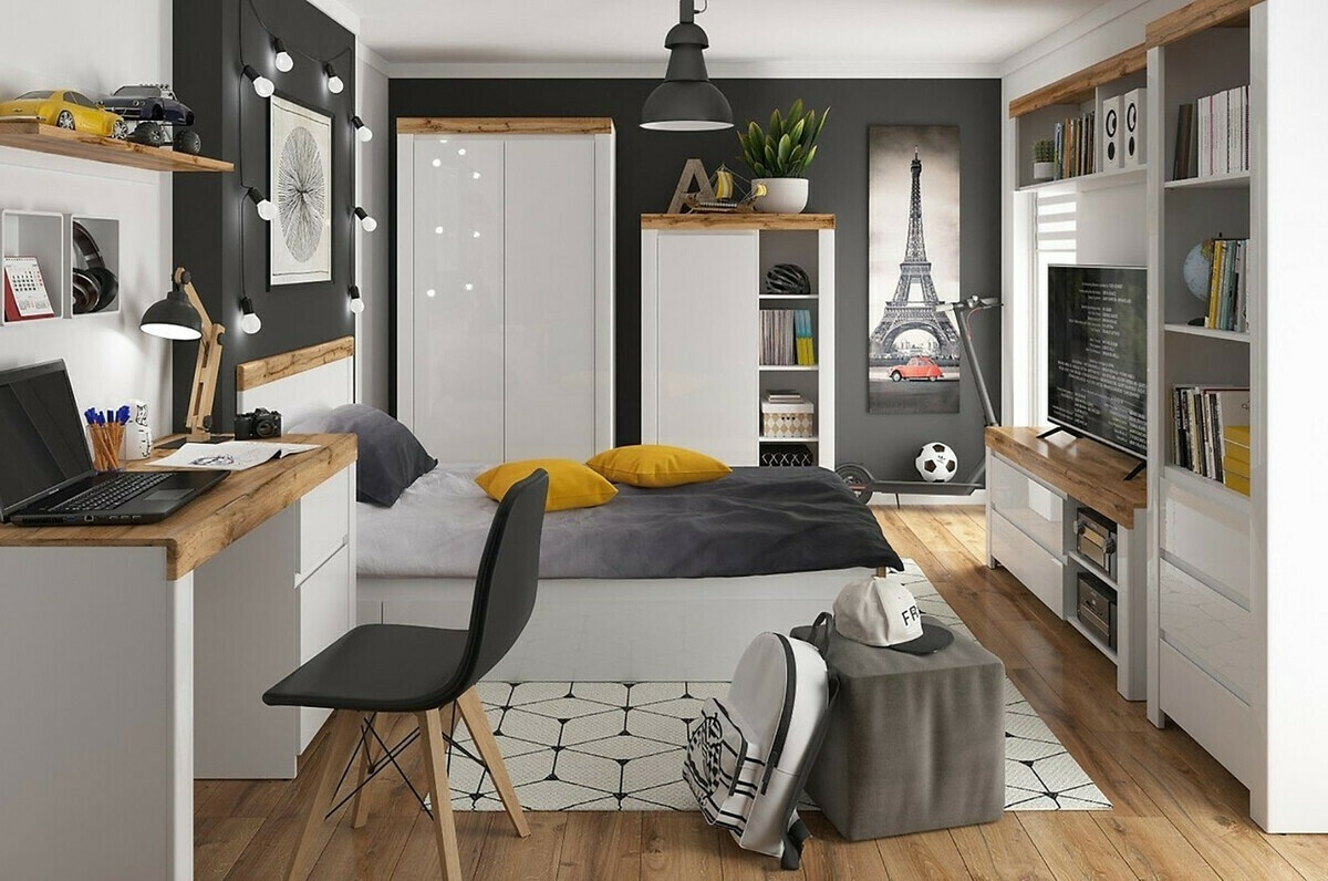 Стенна етажерка Sonsoru 102 (Бял + Дъб уотан)