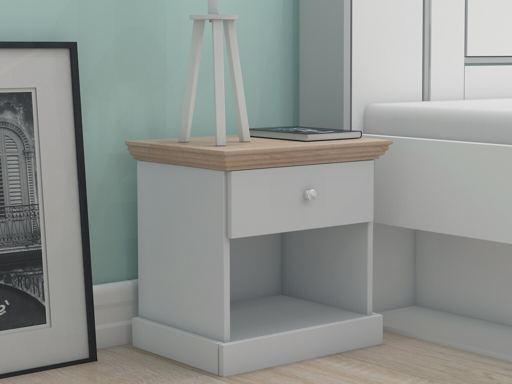 Нощно шкафче Lirveri 111 (Сив + Светъл дъб)