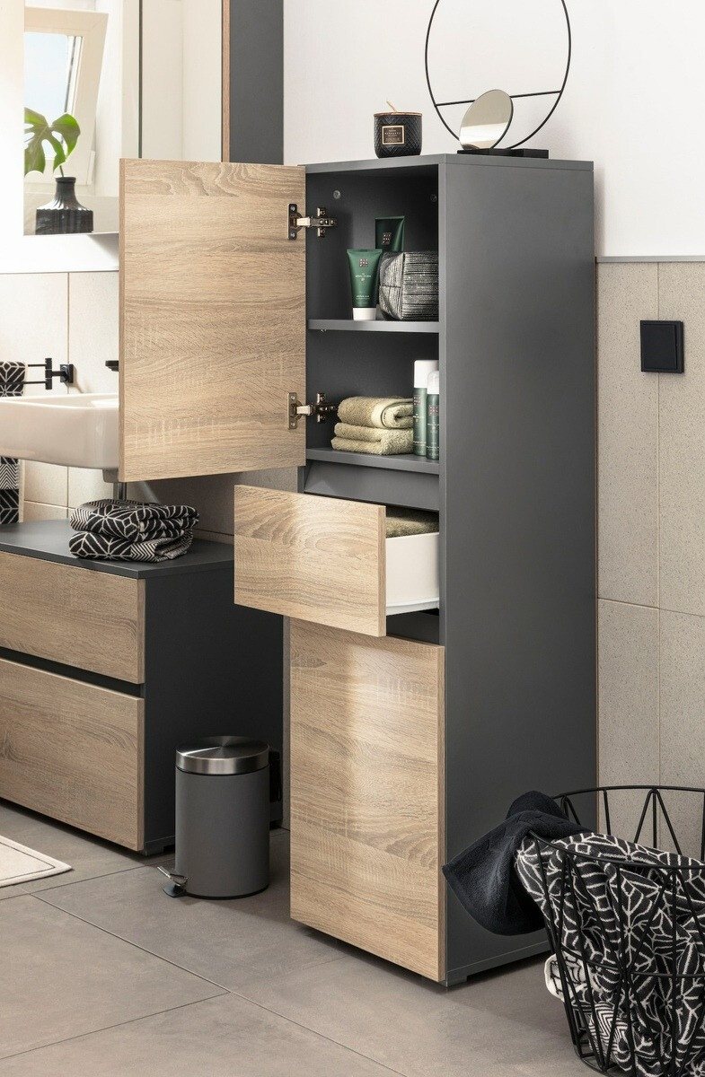 Стоящ шкаф за баня Soncamu 102 (Антрацит + Дъб)