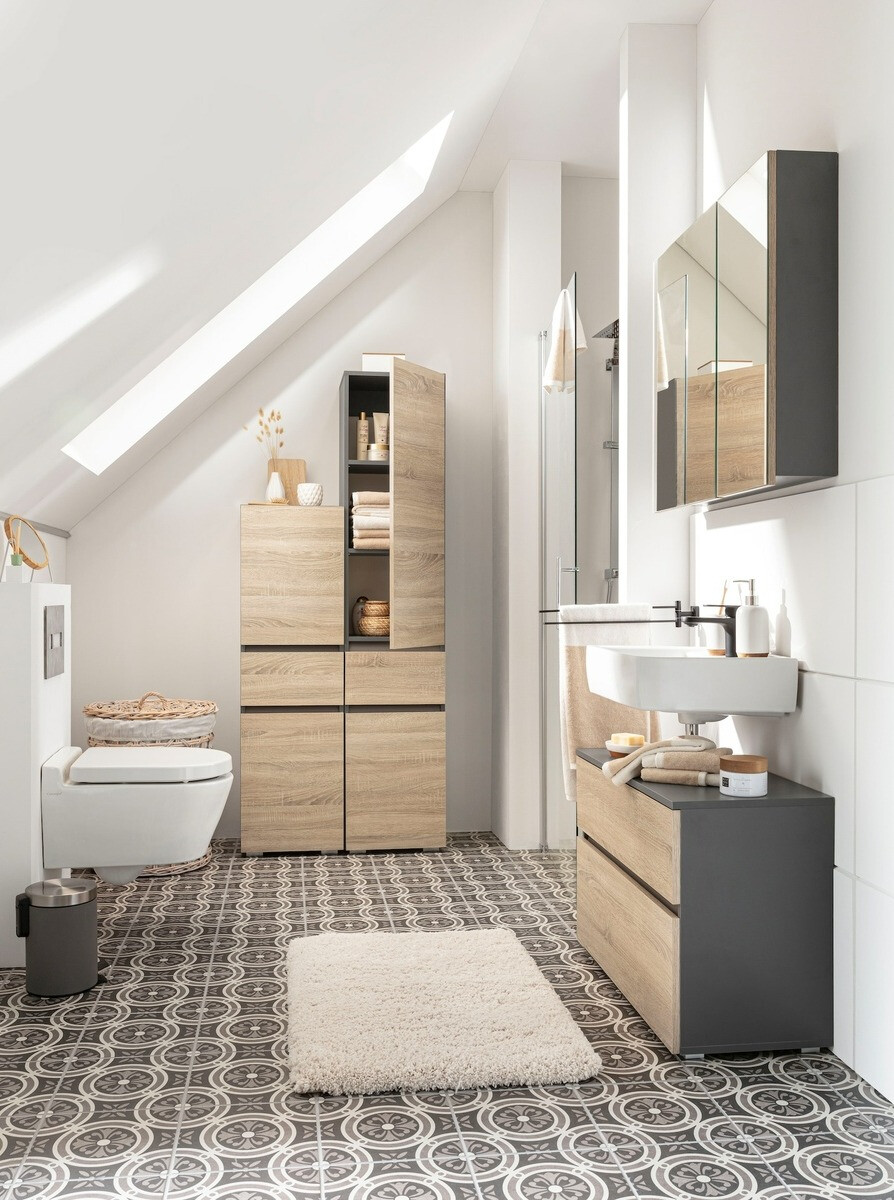 Стоящ шкаф за баня Soncamu 102 (Антрацит + Дъб)