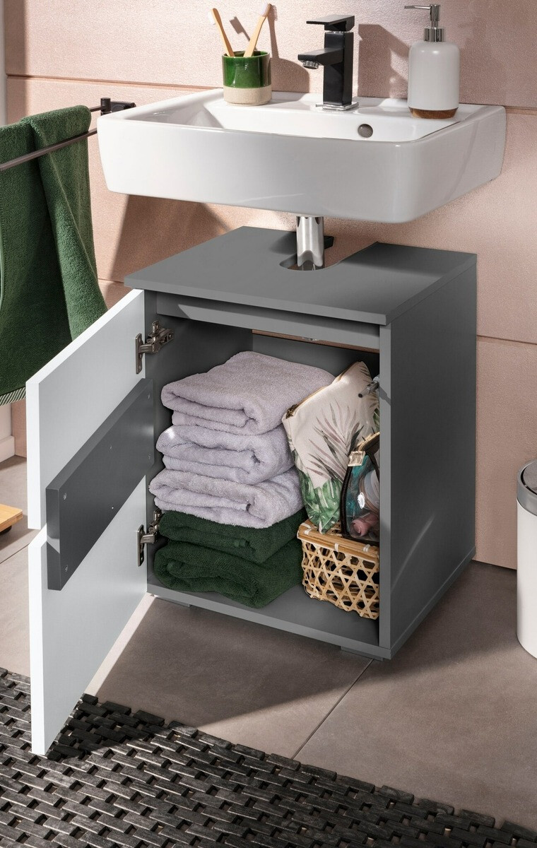 Стоящ шкаф за баня за мивка Soncamu 103 (Бял + Антрацит)