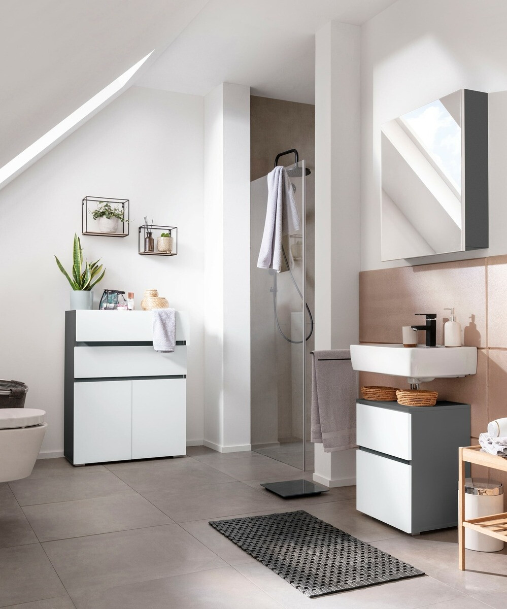 Стоящ шкаф за баня за мивка Soncamu 103 (Бял + Антрацит)