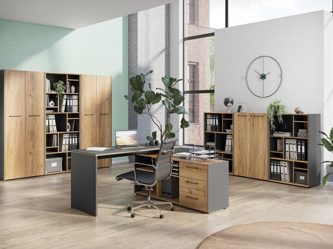 Ъглово офис бюро Fivcalu 101 (Navarra дъб + Графит)