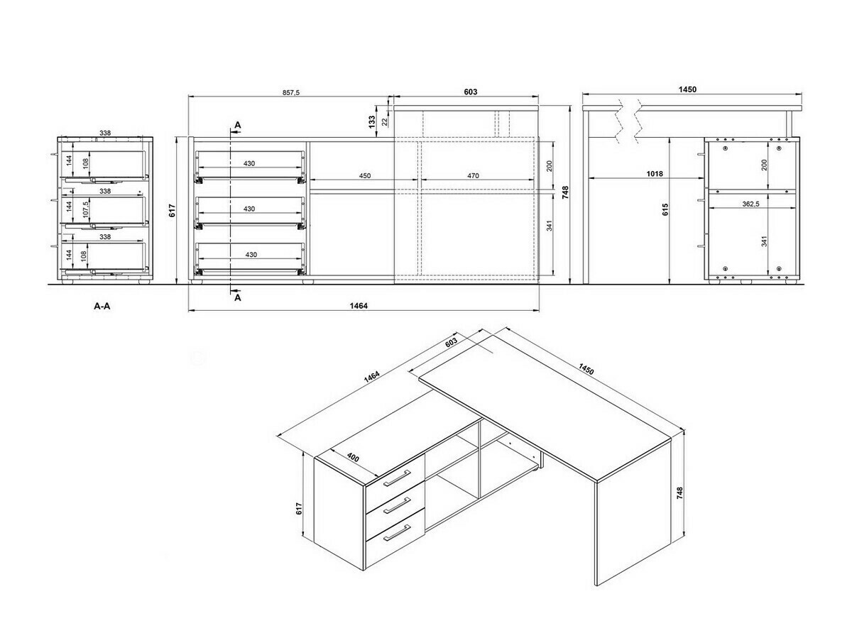 Ъглово офис бюро Fivcalu 101 (Navarra дъб + Графит)