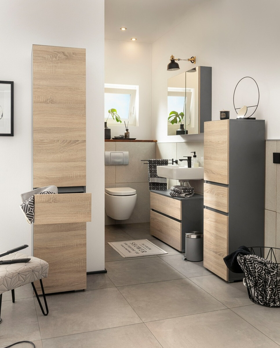 Шкаф за баня с огледало Soncamu 104 (Антрацит + Сонома дъб)