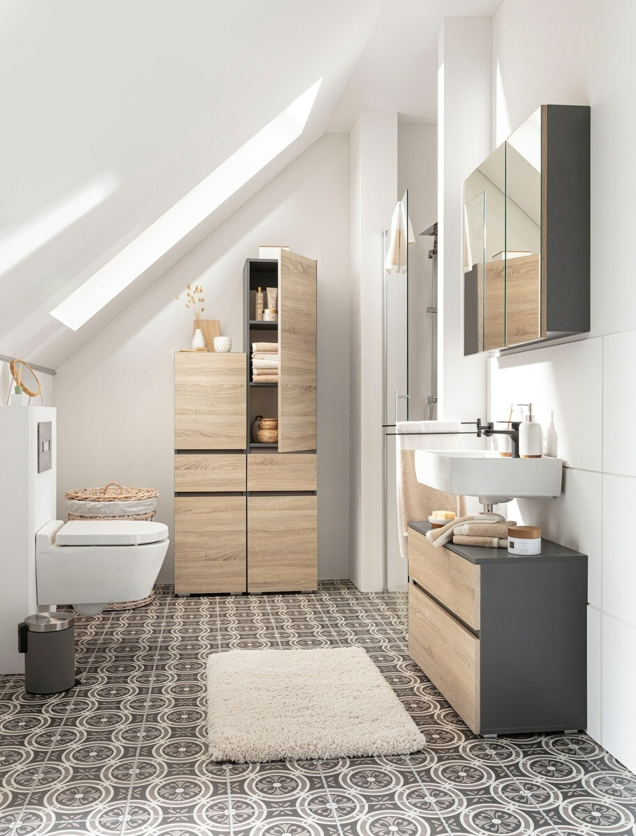 Стоящ шкаф за баня Soncamu 106 (Антрацит + Дъб)