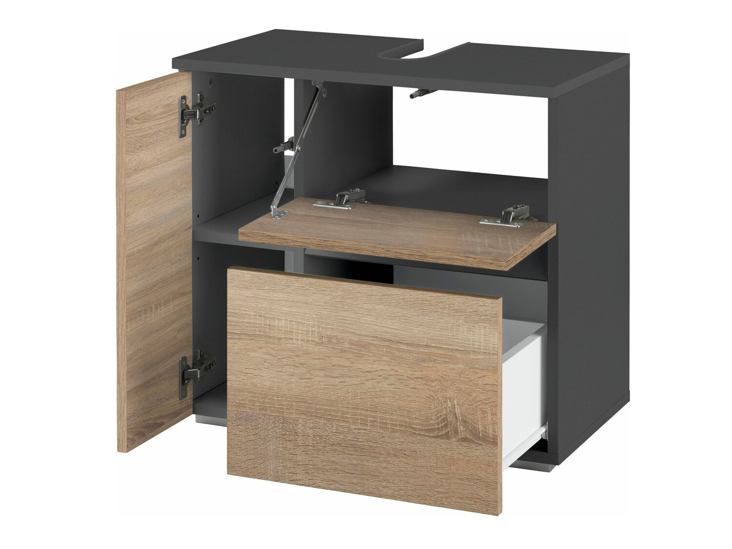 Стоящ шкаф за баня за мивка Soncamu 108 (Антрацит + Дъб)