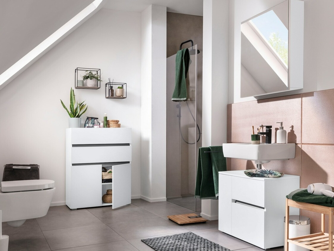 Стоящ шкаф за баня за мивка Soncamu 108 (Бял)