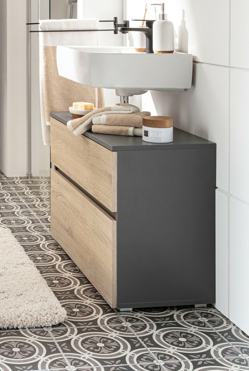 Стоящ шкаф за баня за мивка Soncamu 109 (Антрацит + Дъб)