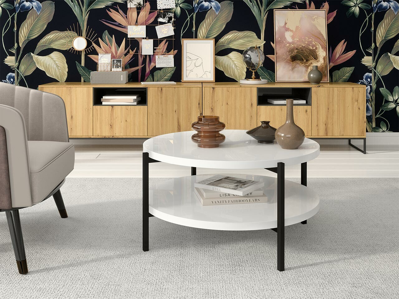 Масичка за кафе Providence 177 (Бял гланц + Черен)