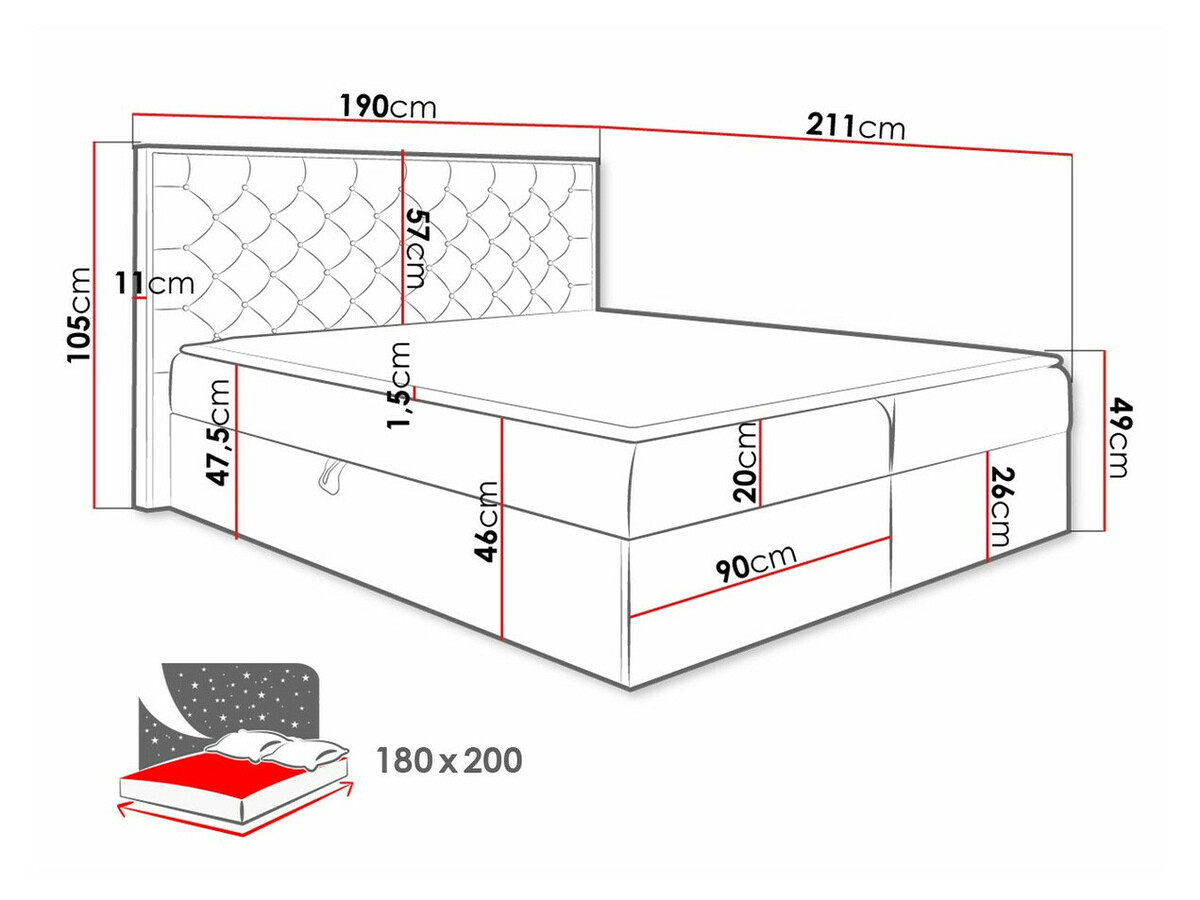 Континентално легло Baltimore 182 (Дъб уотан + Faro 7)