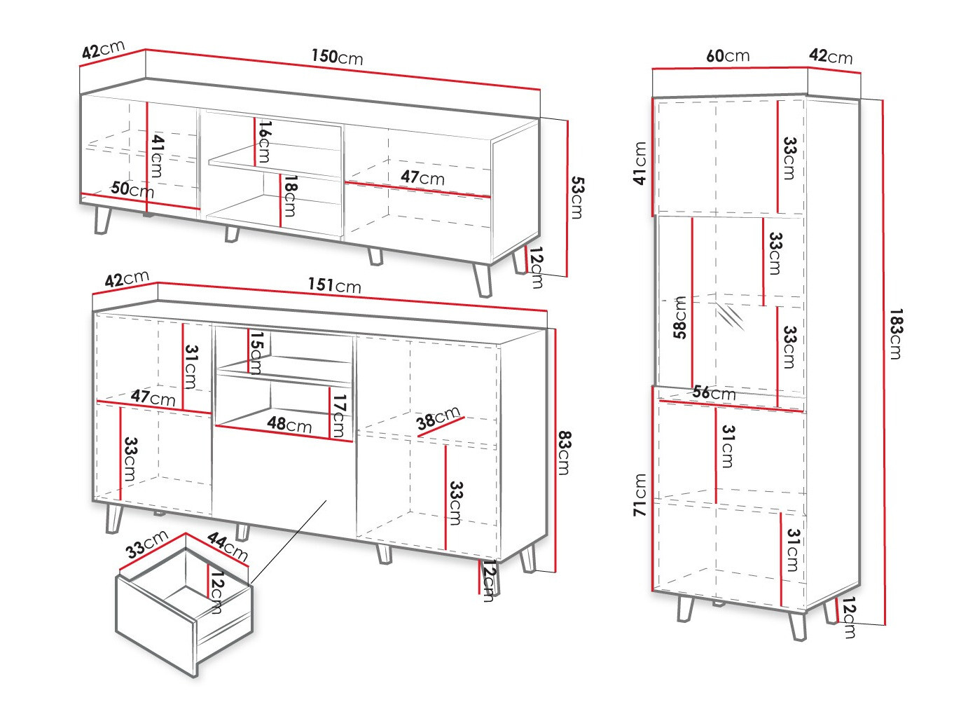 Комплект за хол Comes I (Черен + Дъб уотан)