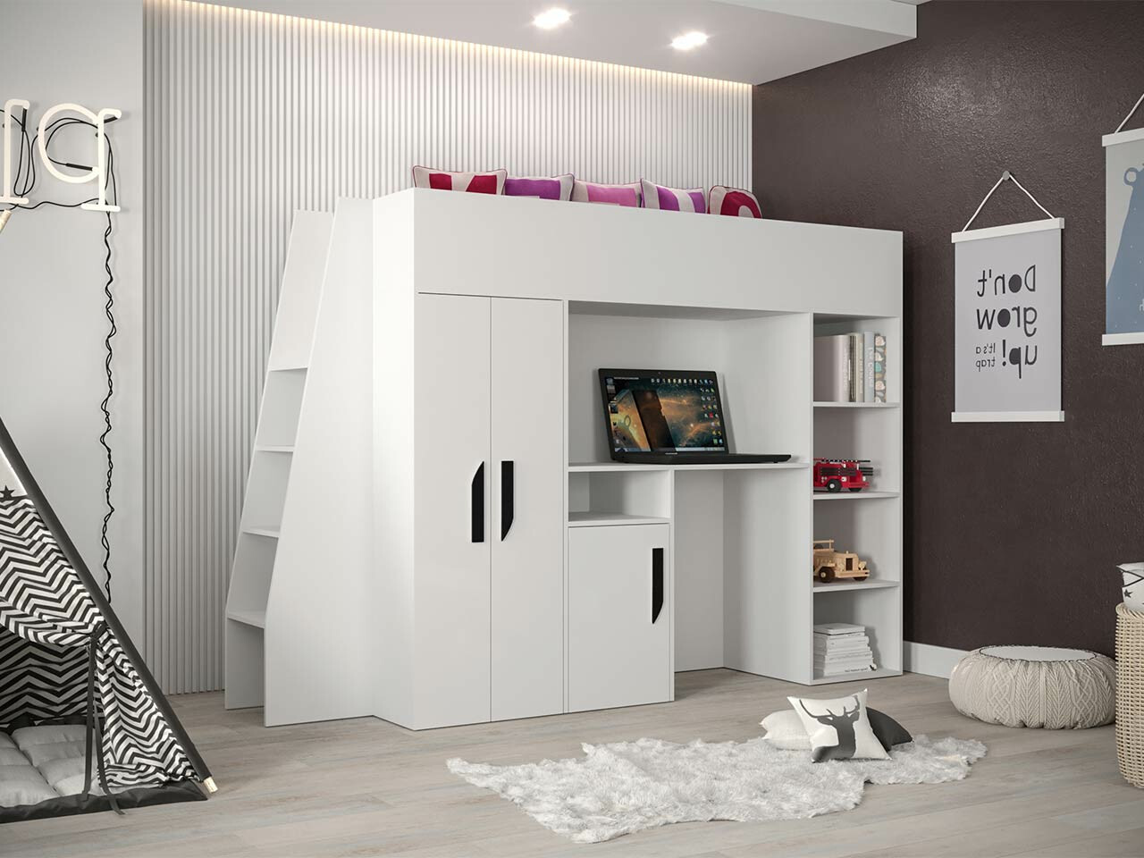 Високо легло Hartford 355 (Бял + Бял гланц + Черен)