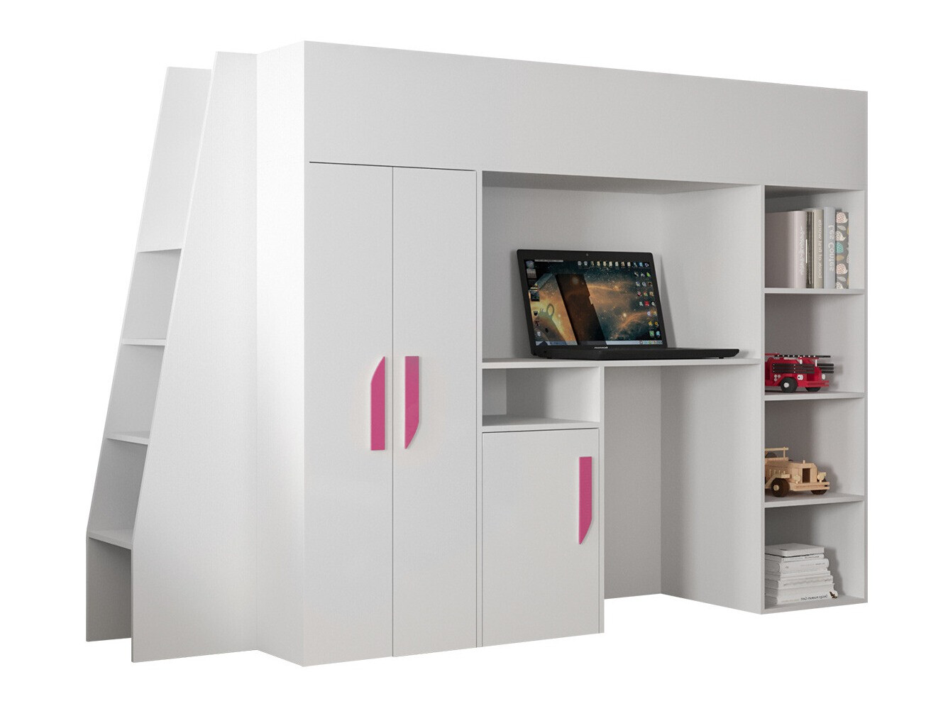 Високо легло Hartford 355 (Бял + Бял гланц + Роза)