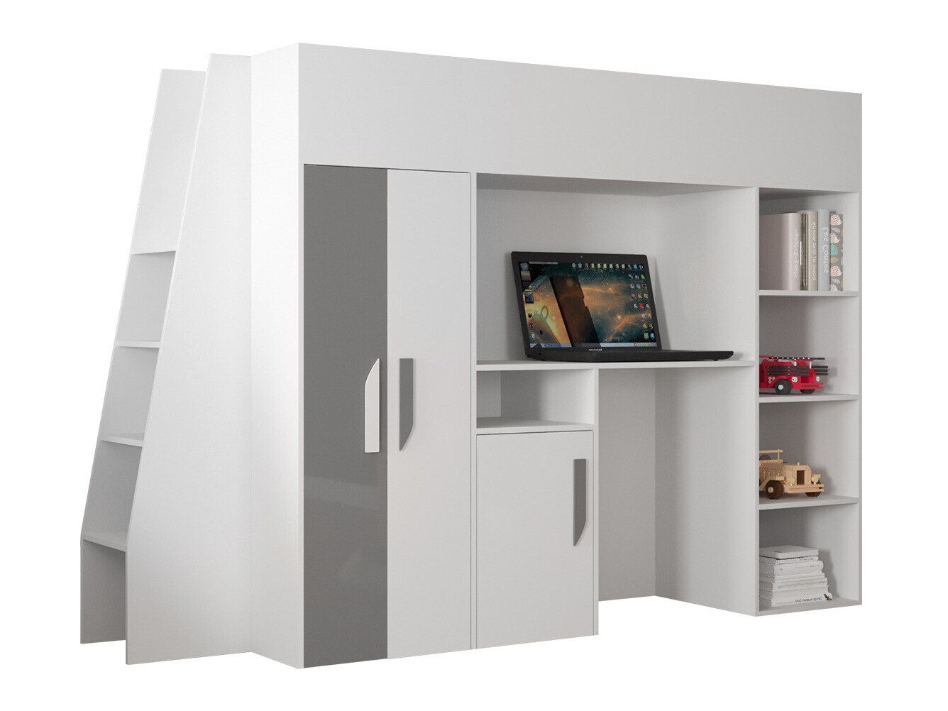 Високо легло Hartford 355 (Бял + Сив гланц + Бял гланц)