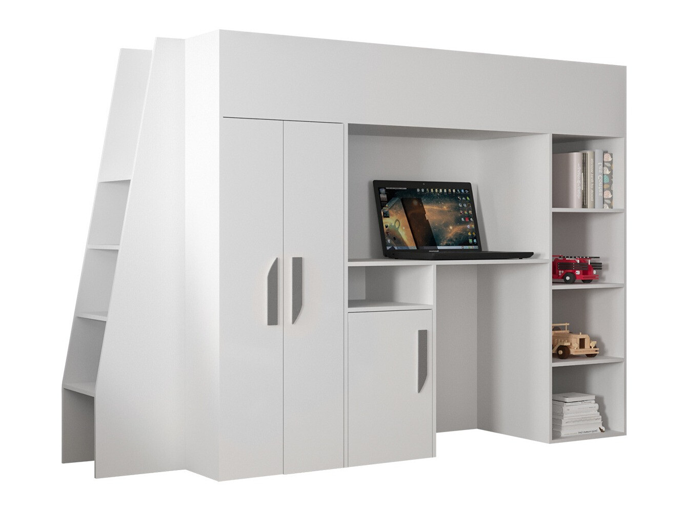 Високо легло Hartford 355 (Бял + Бял гланц + Сив)