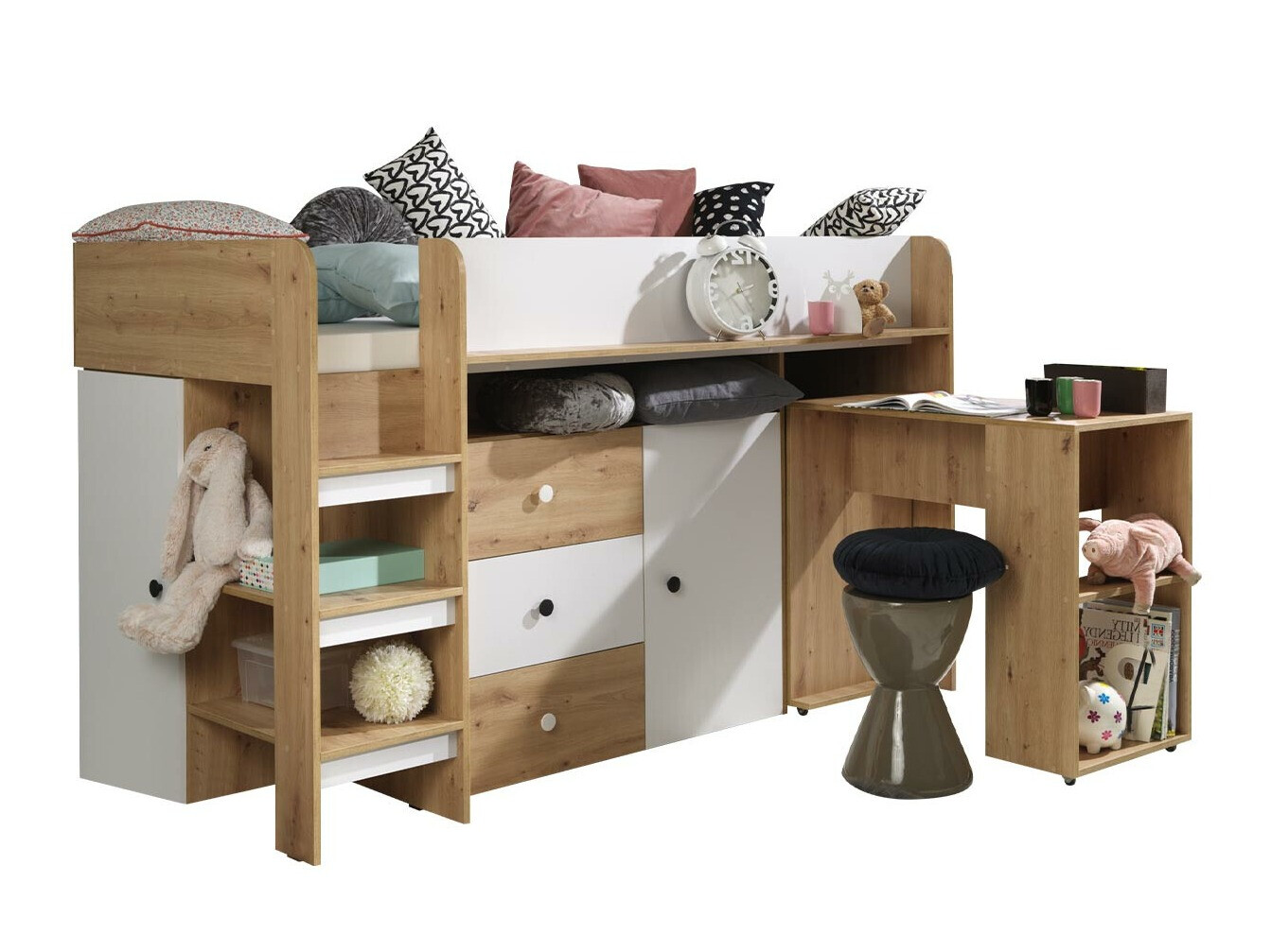 Високо легло Hartford 359 (Artisan дъб + Бял)