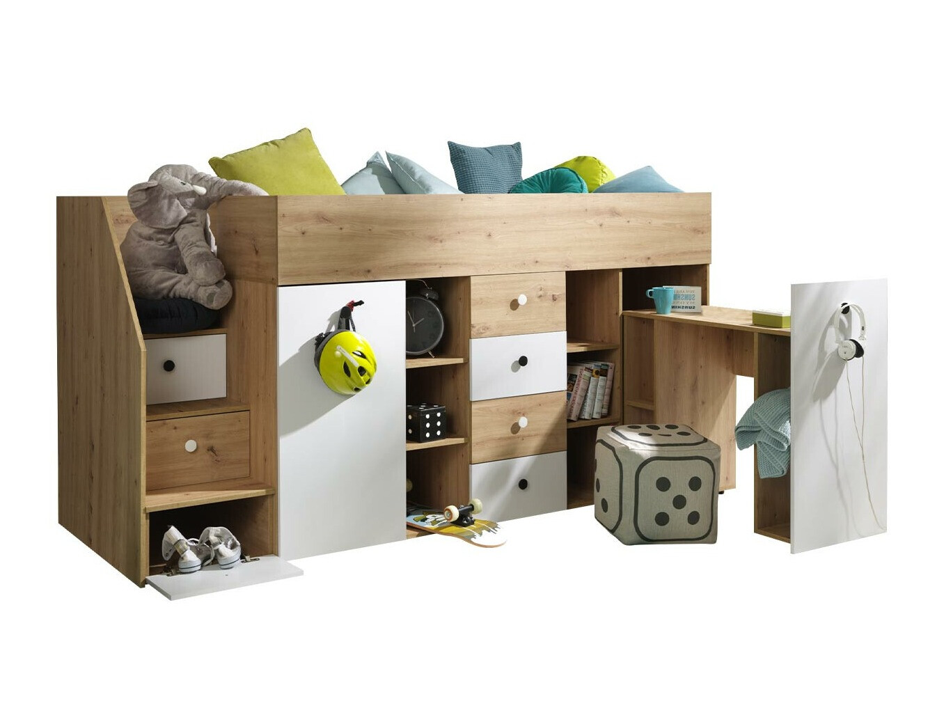 Високо легло Hartford 361 (Artisan дъб + Бял)