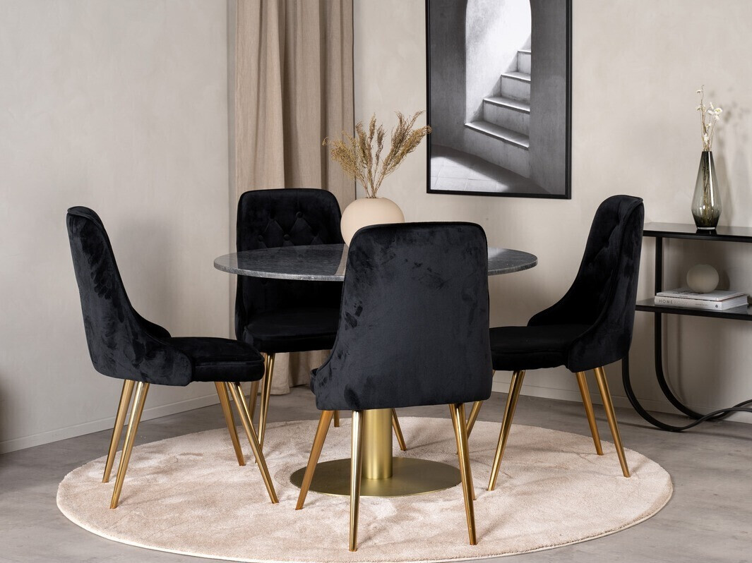 Маса и столове за трапезария Dallas 370 (Черен + Златно)
