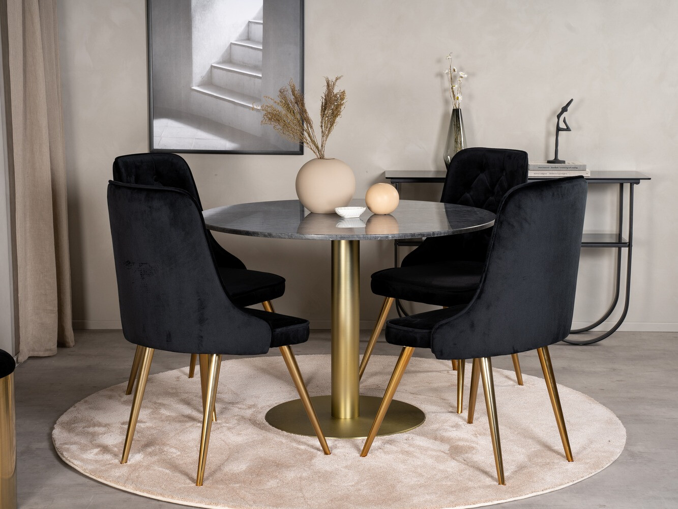 Маса и столове за трапезария Dallas 370 (Черен + Златно)