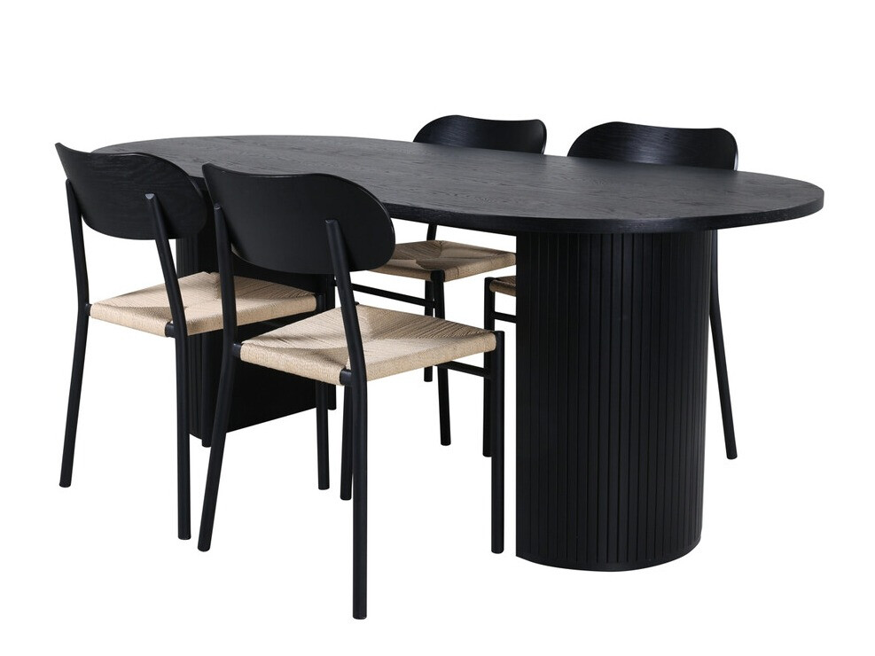 Маса и столове за трапезария Dallas 3314 (Черен + Светлокафяво)