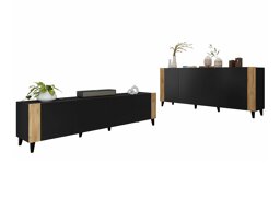 Комплект за хол Charlotte 185 (Черен + Craft дъб)