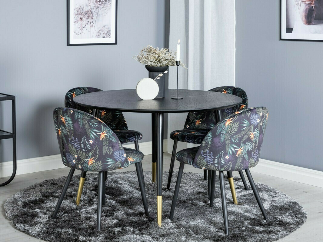 Маса и столове за трапезария Dallas 1191 (Флорален модел + Черен)