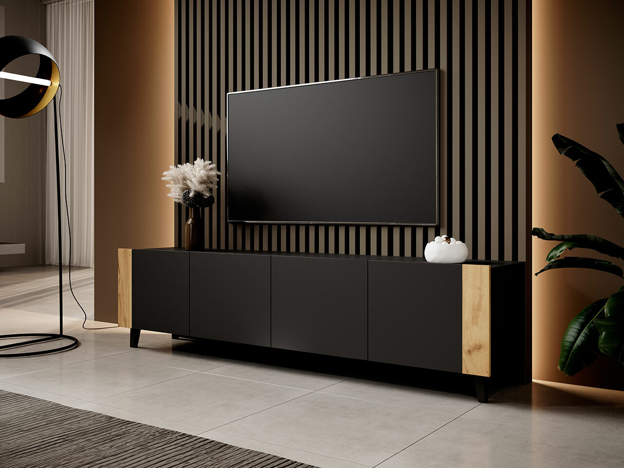 ТВ шкаф Charlotte 184 (Черен + Craft дъб)