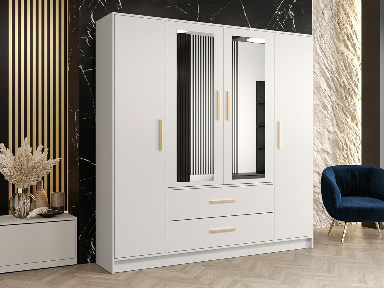 Гардероб Hartford 374 (Бял + Златно)
