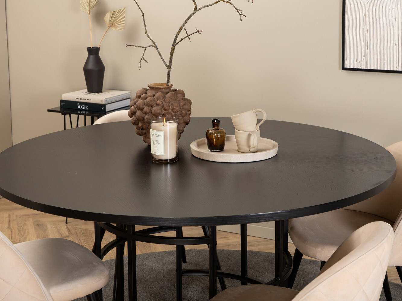 Маса и столове за трапезария Dallas 2386 (Черен + Сметана)