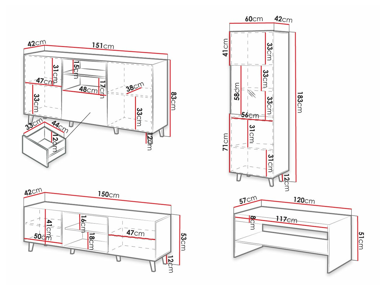 Комплект за хол Dicto (Бял)