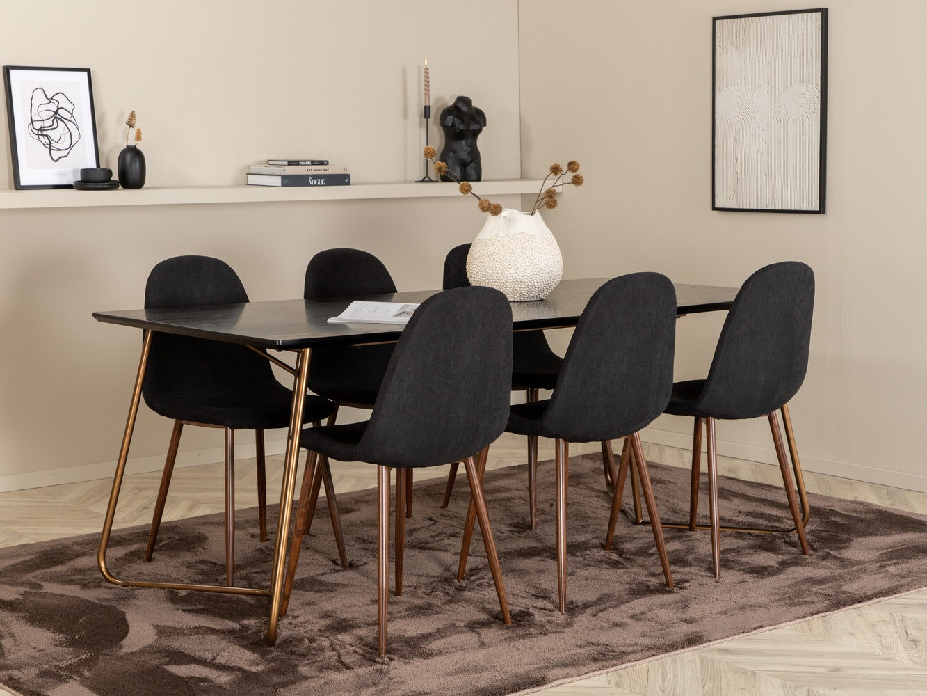 Маса и столове за трапезария Dallas 2713 (Черен + Орех)