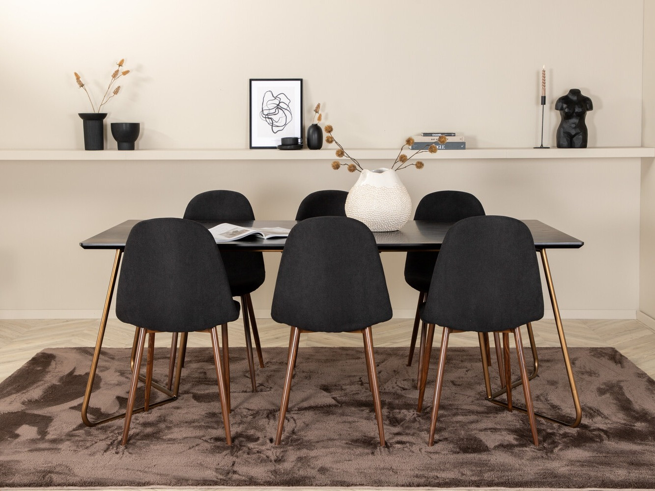 Маса и столове за трапезария Dallas 2713 (Черен + Орех)