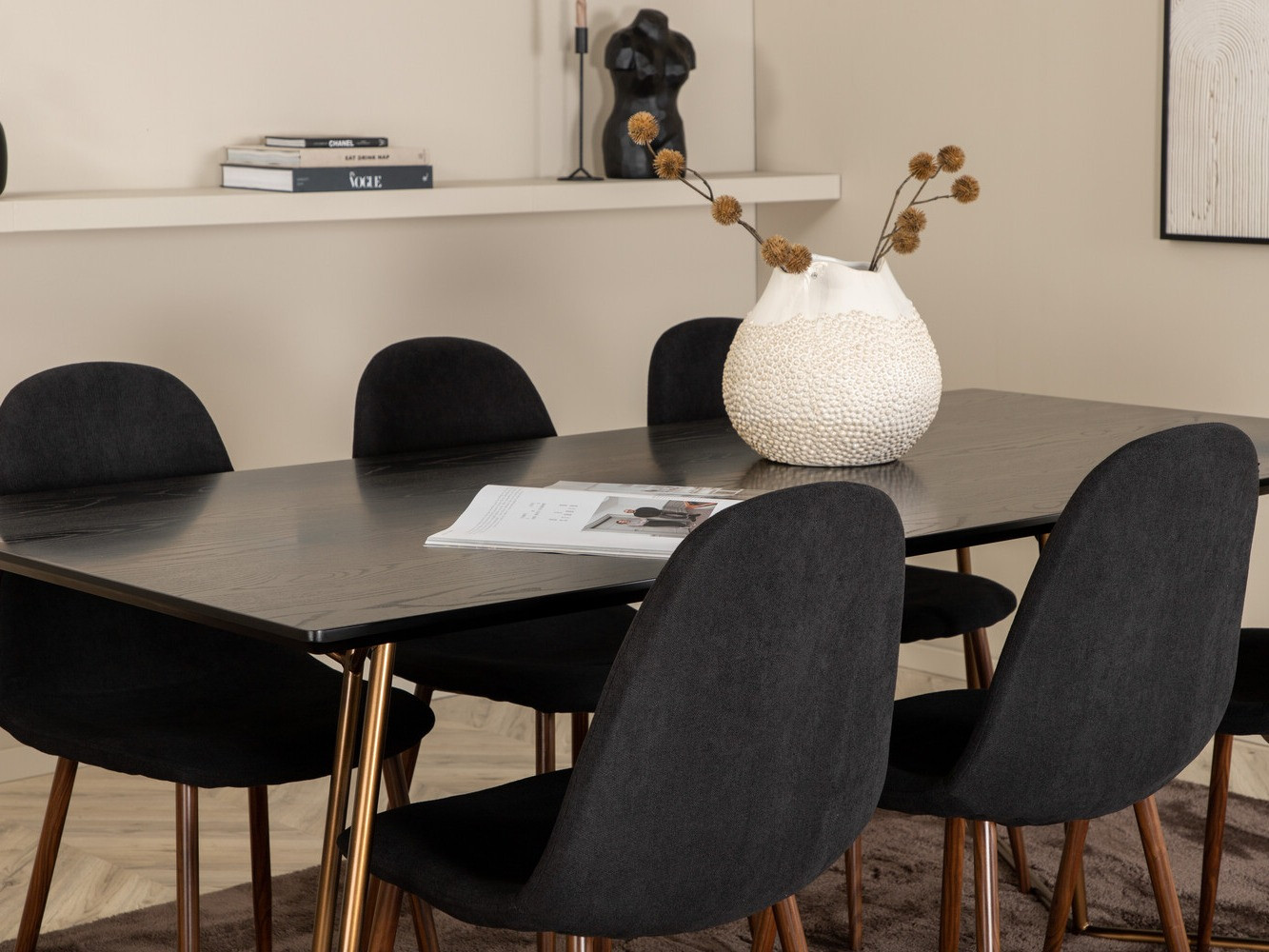 Маса и столове за трапезария Dallas 2713 (Черен + Орех)