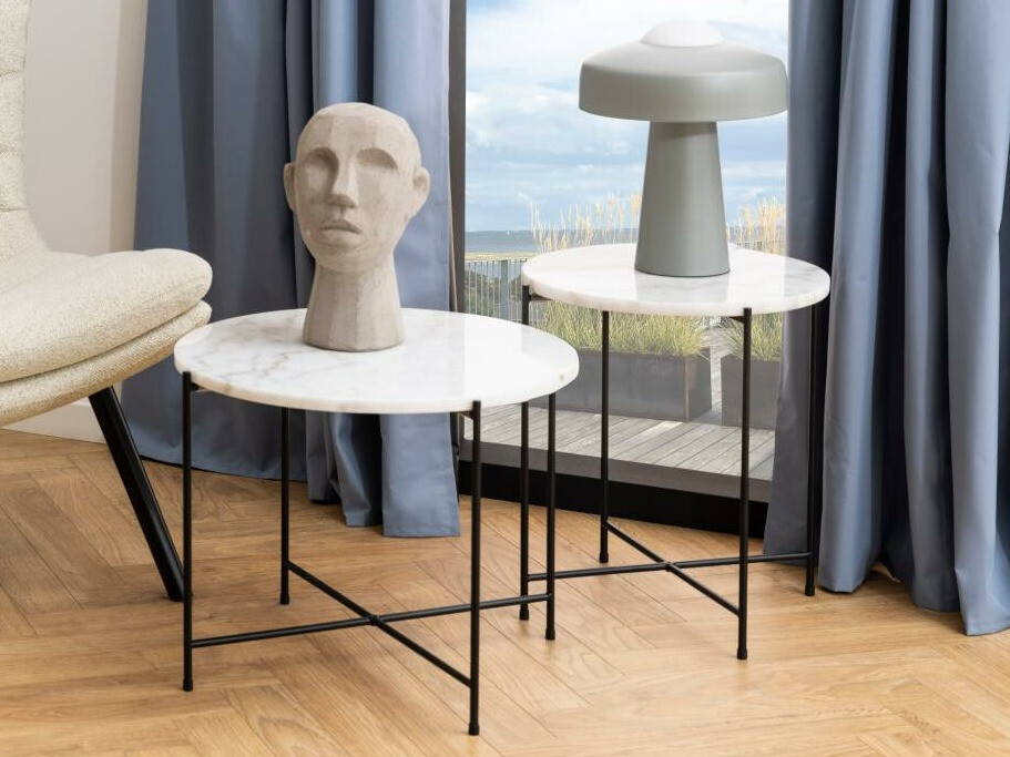 Помощна масичка Norsica 608 (Бял мрамор + Черен)