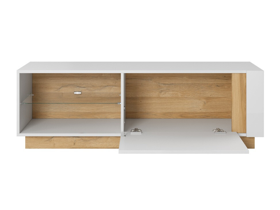 ТВ шкаф Novbela 107 (Бял + Бял гланц + Grandson дъб)