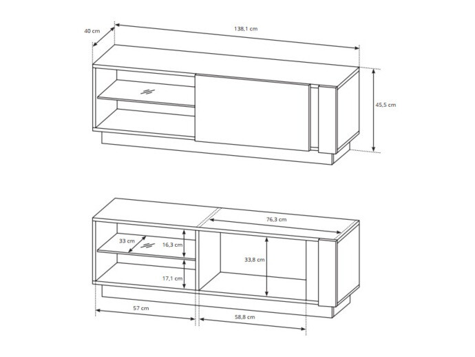 ТВ шкаф Novbela 107 (Бял + Бял гланц + Grandson дъб)
