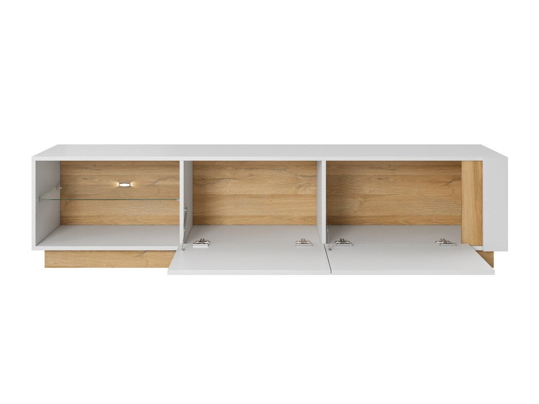 ТВ шкаф Novbela 108 (Бял + Бял гланц + Grandson дъб)