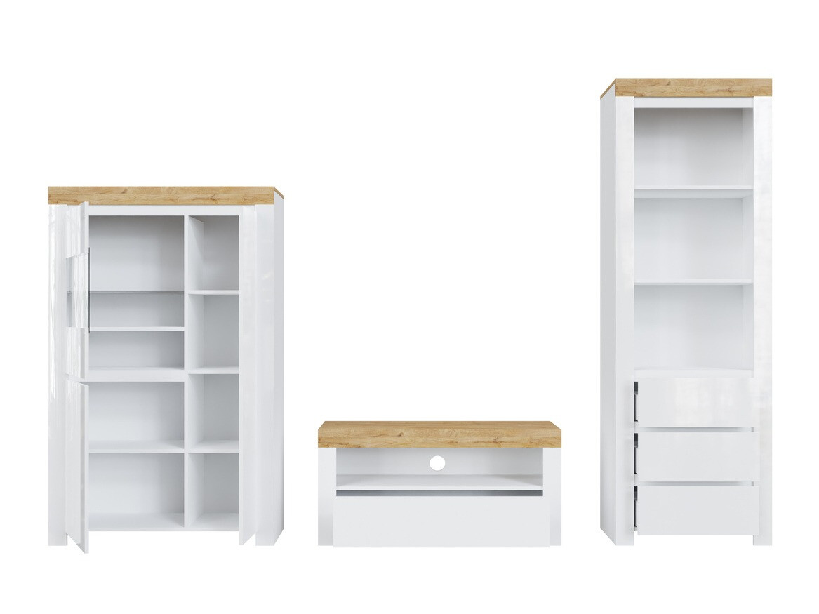 Комплект за хол Sonsoru 146 (Бял + Бял гланц + Дъб уотан)