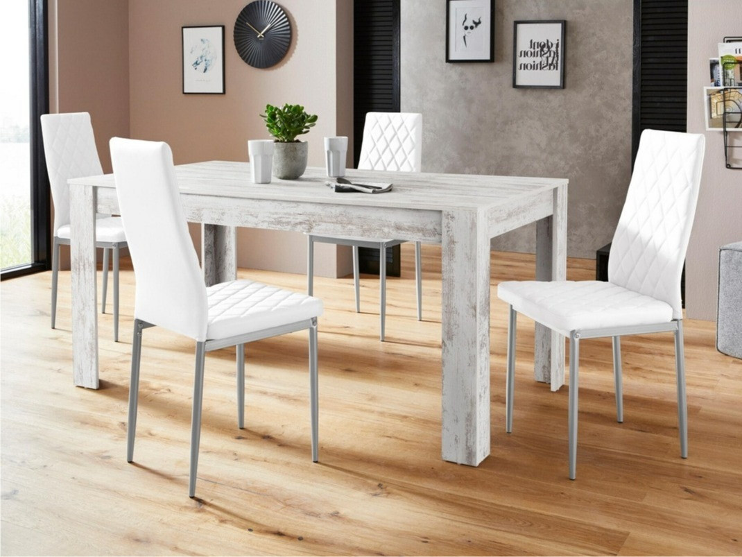 Маса и столове за трапезария Denton 602 (Бял + Сребро)