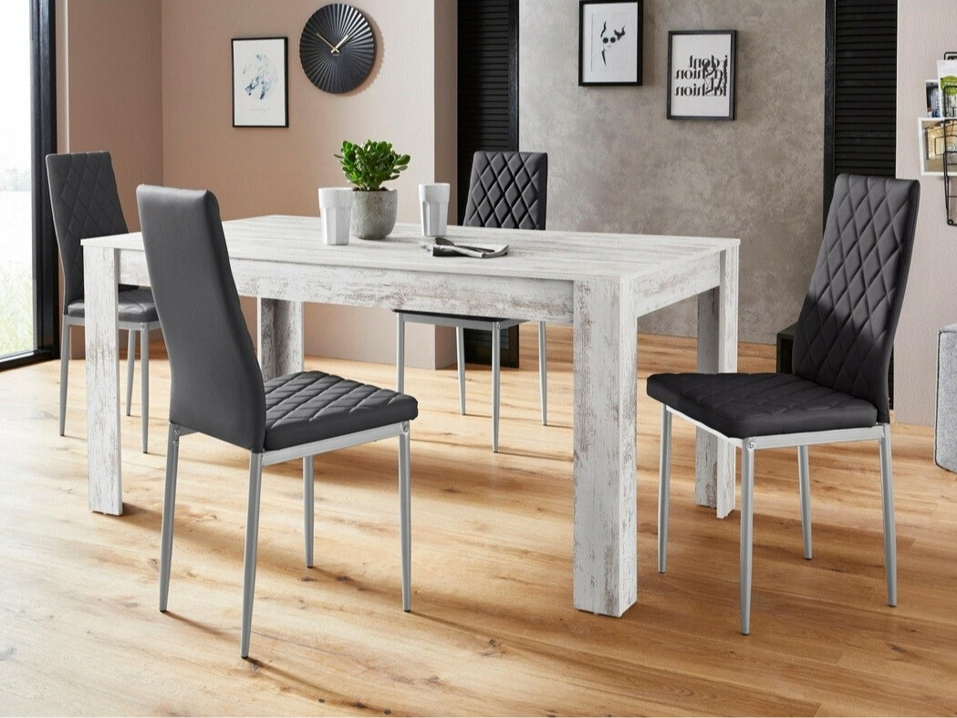 Маса и столове за трапезария Denton 602 (Черен + Сребро)