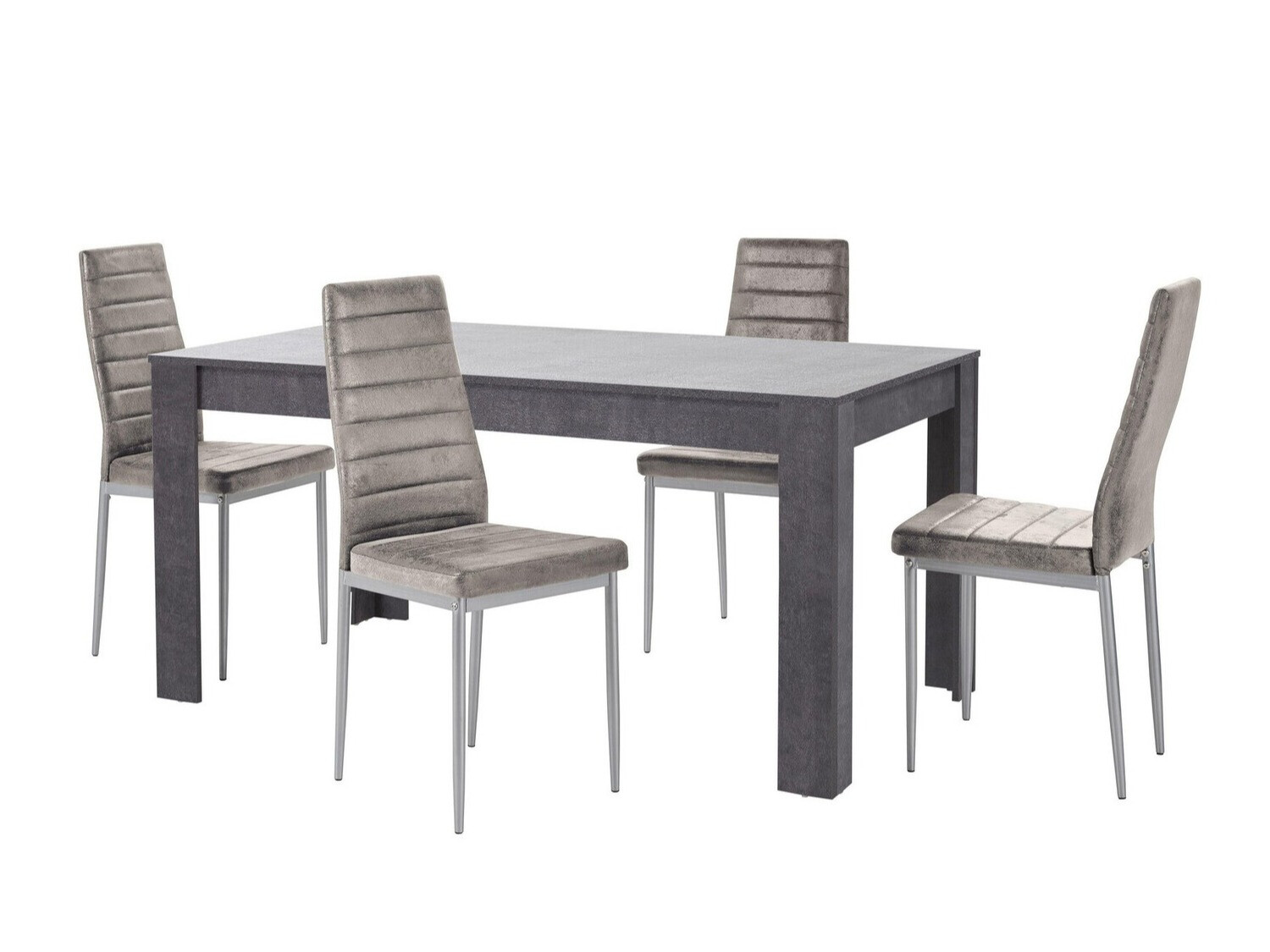 Маса и столове за трапезария Denton 605 (Сребро + Светло сив)